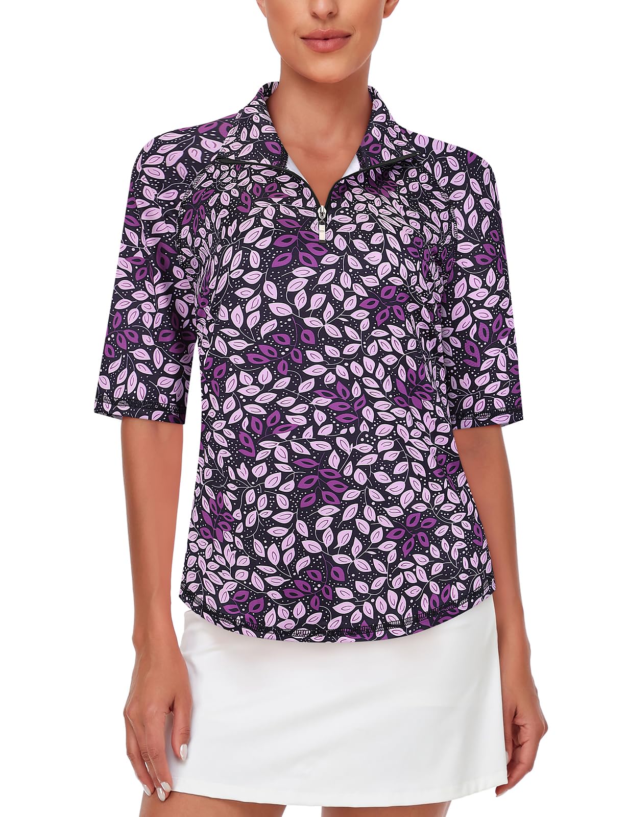 Misyula Womens Golf Shirt Quick Dry Half Sleeve Quarter Zip Polo Workout Tops Tennis Shirts M-3XL