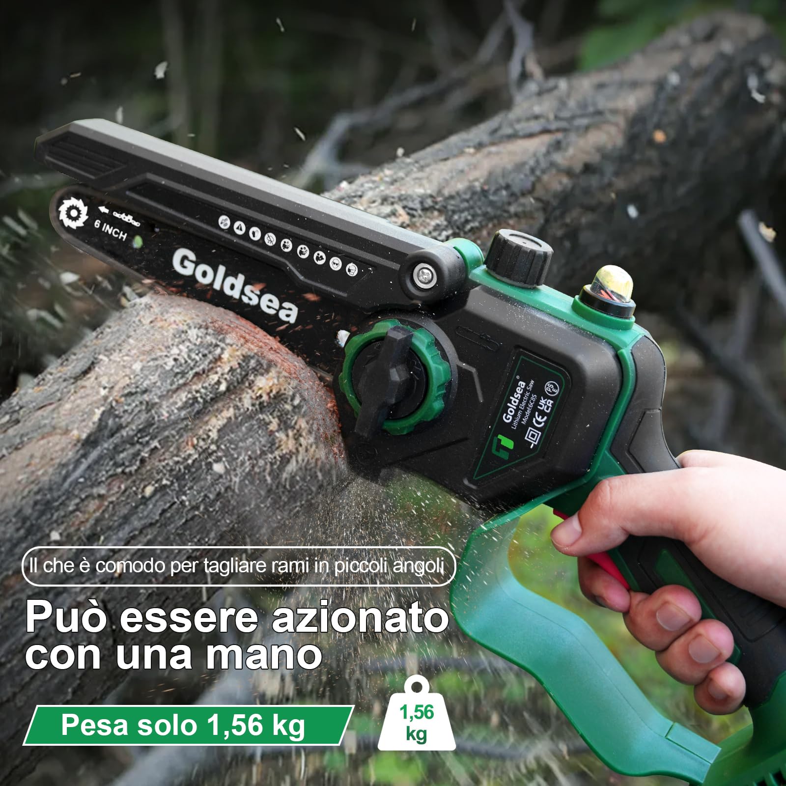 Mini Akku-Kettensäge mit 8000mAh Akkus, Akku-Kettensäge für den Schnitt mit bürstenlosem Motor, 6 Zoll Goldsea Akku-Säge für den Schnitt für die Gartenarbeit, Baumschnitt, Holzschnitt