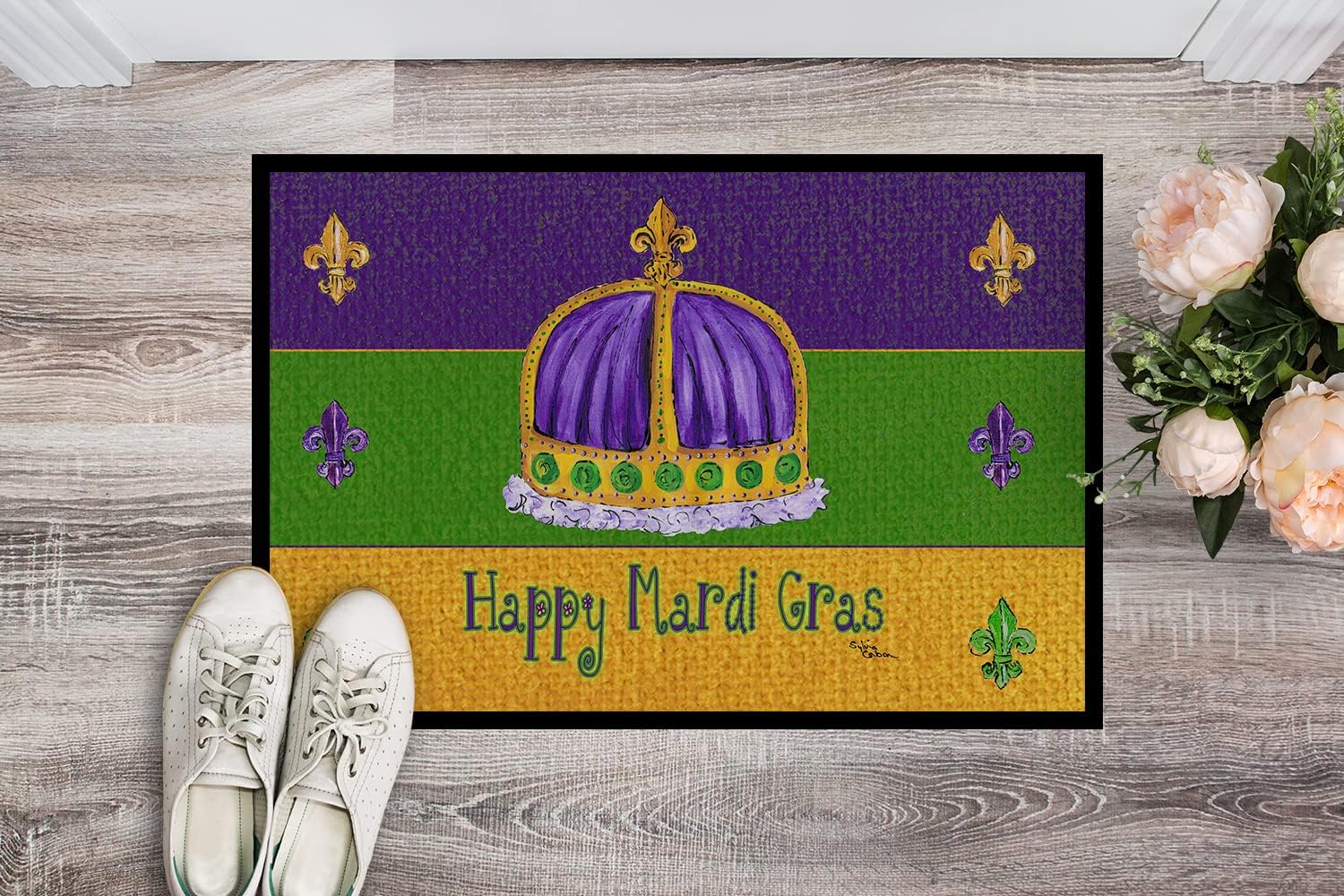 Caroline's Treasures 8385JMAT Mardi Gras Doormat 24x36 Front Door Mat Indoor Outdoor Rugs for Entryway, Non Slip Washable Low Pile, 24H X 36W