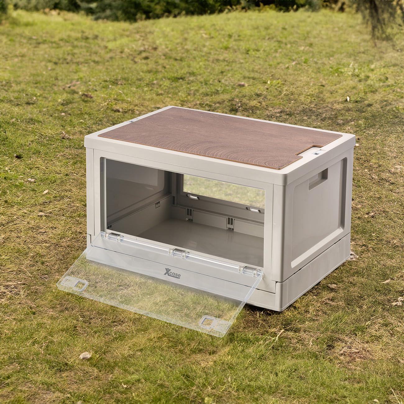 Xcase Campingbox: 2er-Set Camping-Aufbewahrungsboxen, falt- & stapelbar, MDF-Ablage, 55l (Camping Boxen, Faltbare Boxen transparent, Schuhe)