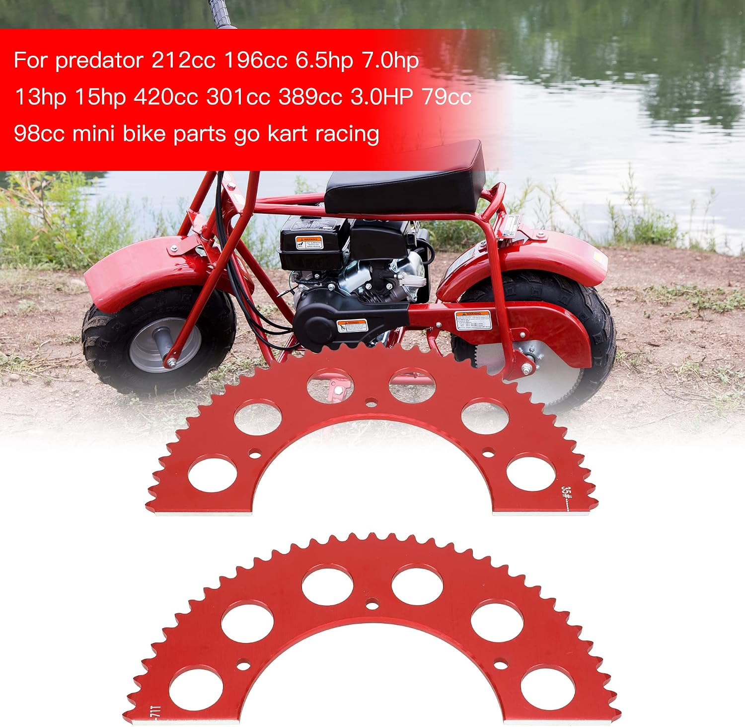 GREHUA #35 Chain 71 Tooth Split Sprocket for Predator 212cc 196cc 6.5hp 7.0hp Coleman CT200U BT200X CT100U TrailMaster MB200 MegaMoto B212 Motovox Doodlebug Baja Mini Bike Go Kart Cart Parts Aluminum