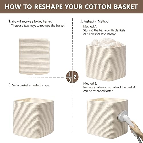 Miniatura 7 de joybest Juego de 4 cubos de almacenamiento, cestas de cubo de 13 pulgadas para guardería, cestas cuadradas de cuerda de algodón para organización de