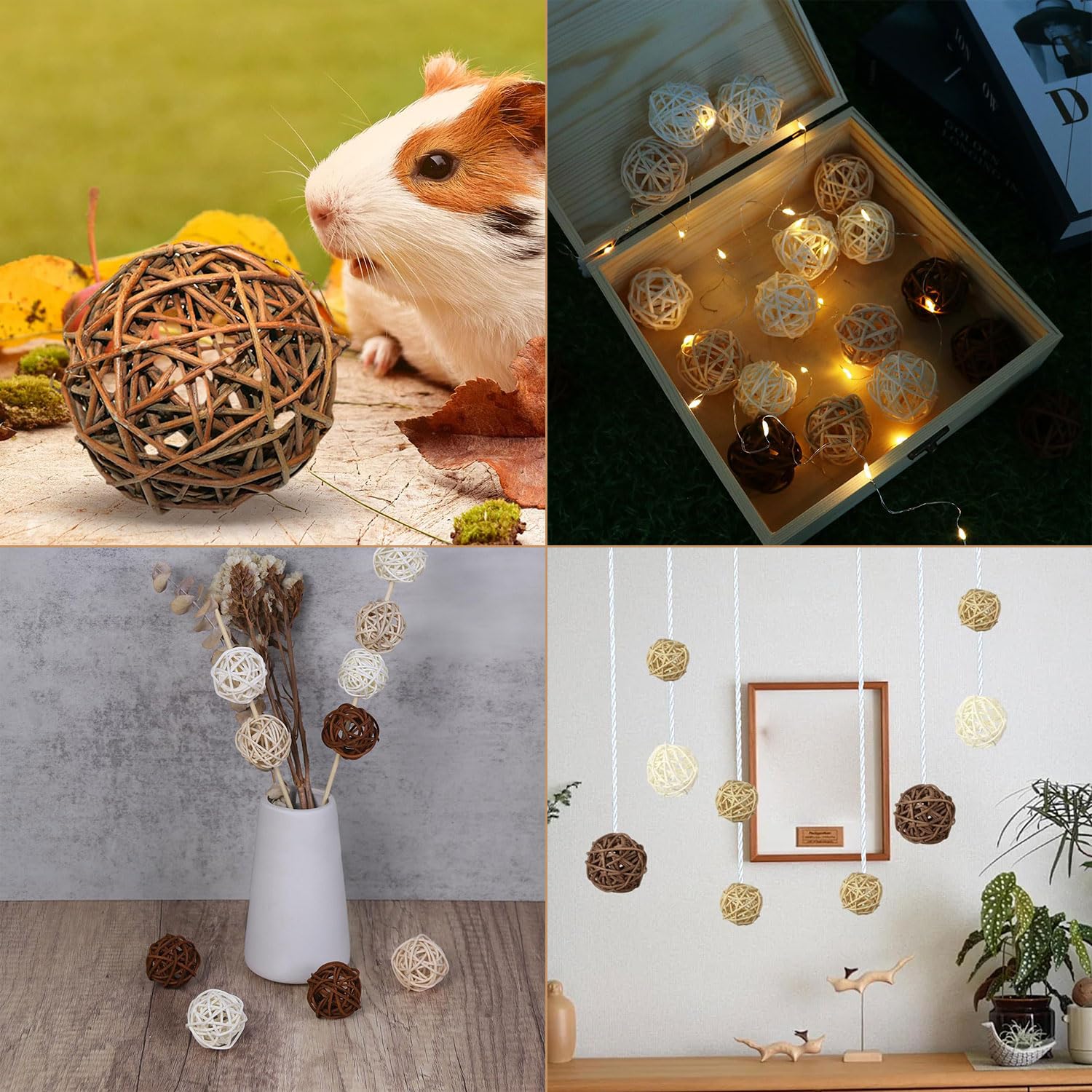 18 Piezas Bolas de Ratán, Bolas Decorativas de Mimbre, Mimbre Ratán Decorativas 3 Tamaños para Decoración de Mesa Fiesta Colgante Aromaterapia Aroma Conejo Pájaro Loro Masticar Juguete