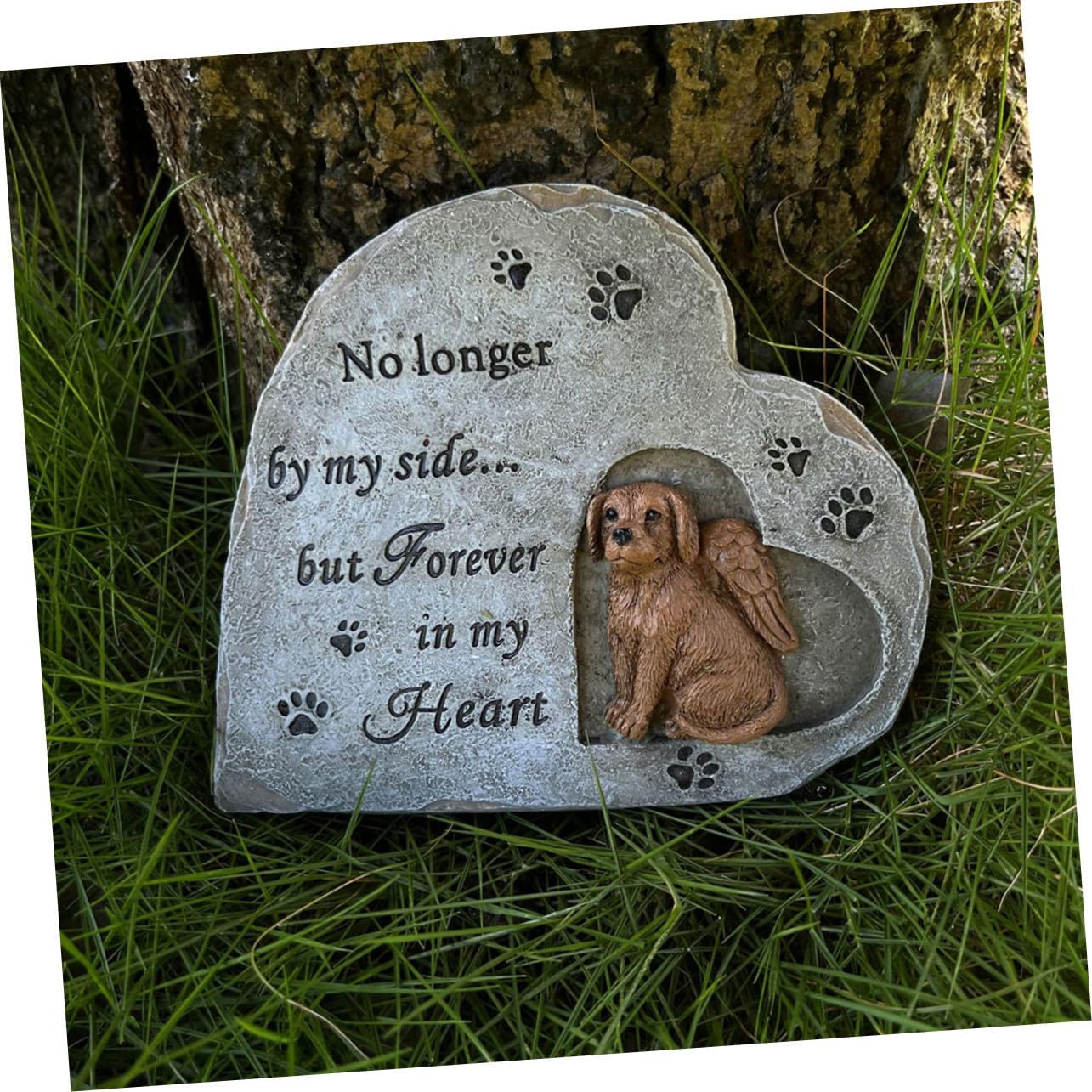 Heart-Shaped Resin Dog Memorial Statue for Garden Pet Grave Marker and Headstone Engravable Pet Memorial Stone for Loss Remembrance Outdoor Decorative Dog Ornament