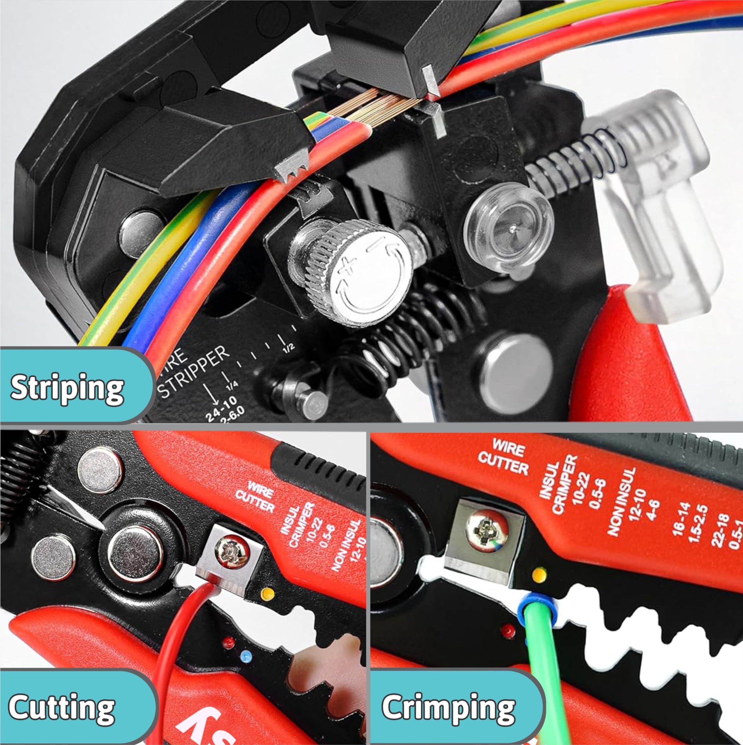 JASKFG 3-in-1 Wire Stripper & Crimper - Adjustable Rotary Wire Stripping Tool With Cable Cutter For Electrical Work