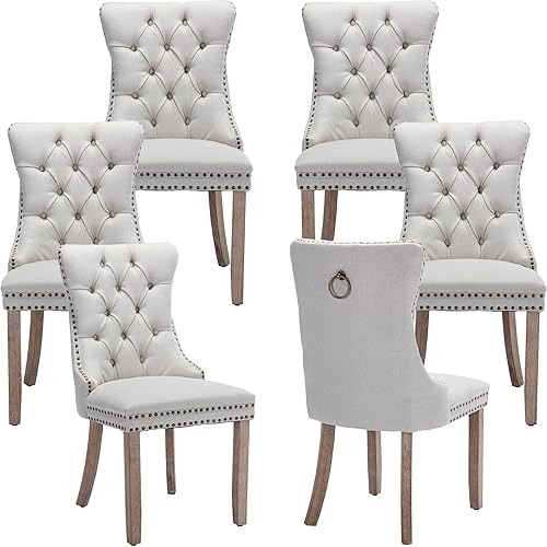 Sillas de Comedor Juego de 6 sillas de comedor tapizadas de lino, sillas de comedor modernas de mediados de siglo, sillas de cocina y comedor con