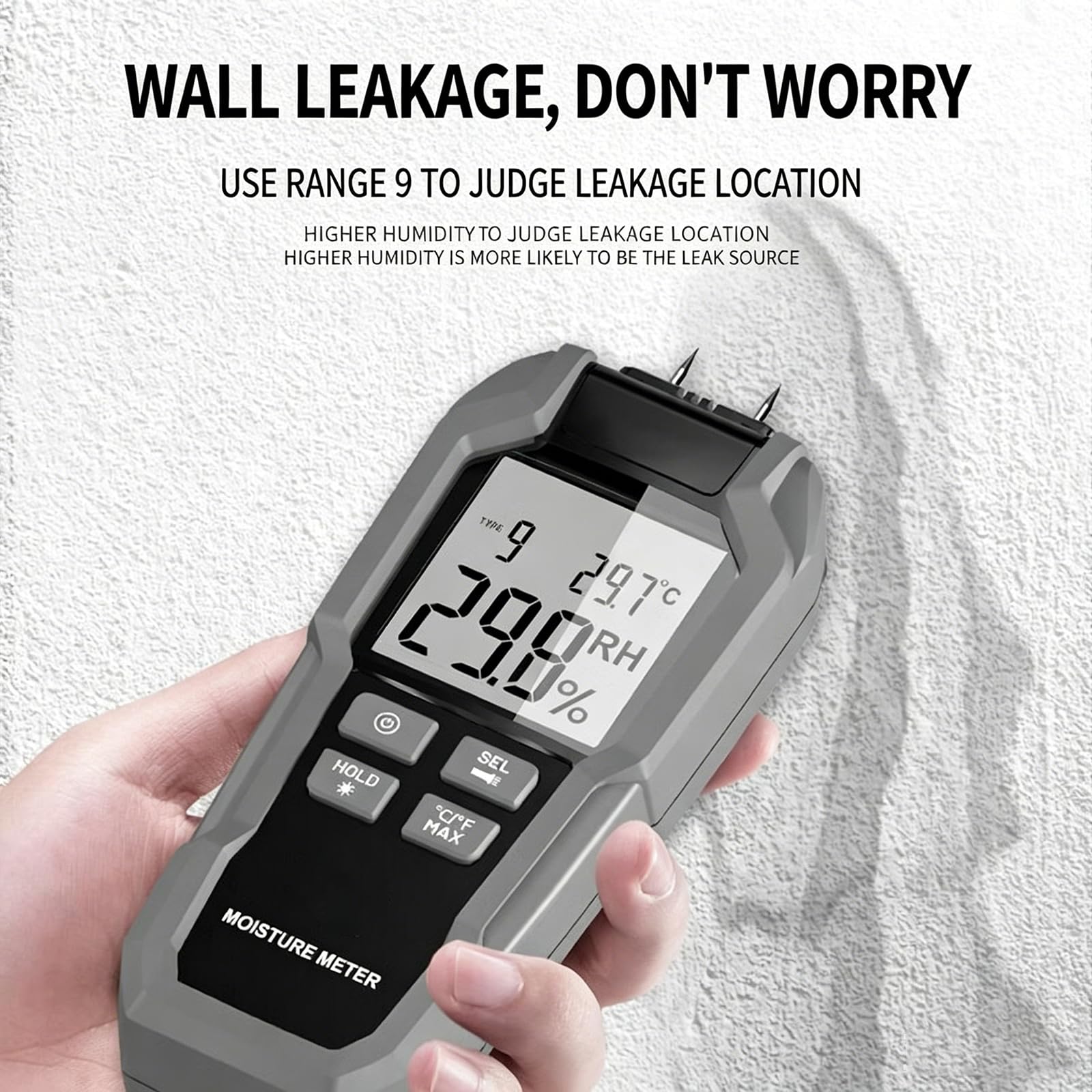 Medidor Digital De Humedad para Madera Tipo Pin 0,7%~100%, Detector De Humedad para Cemento, Calibración Automática, con ATC, Sonda De Repuesto, 9 Niveles De Intensidad, para Papel