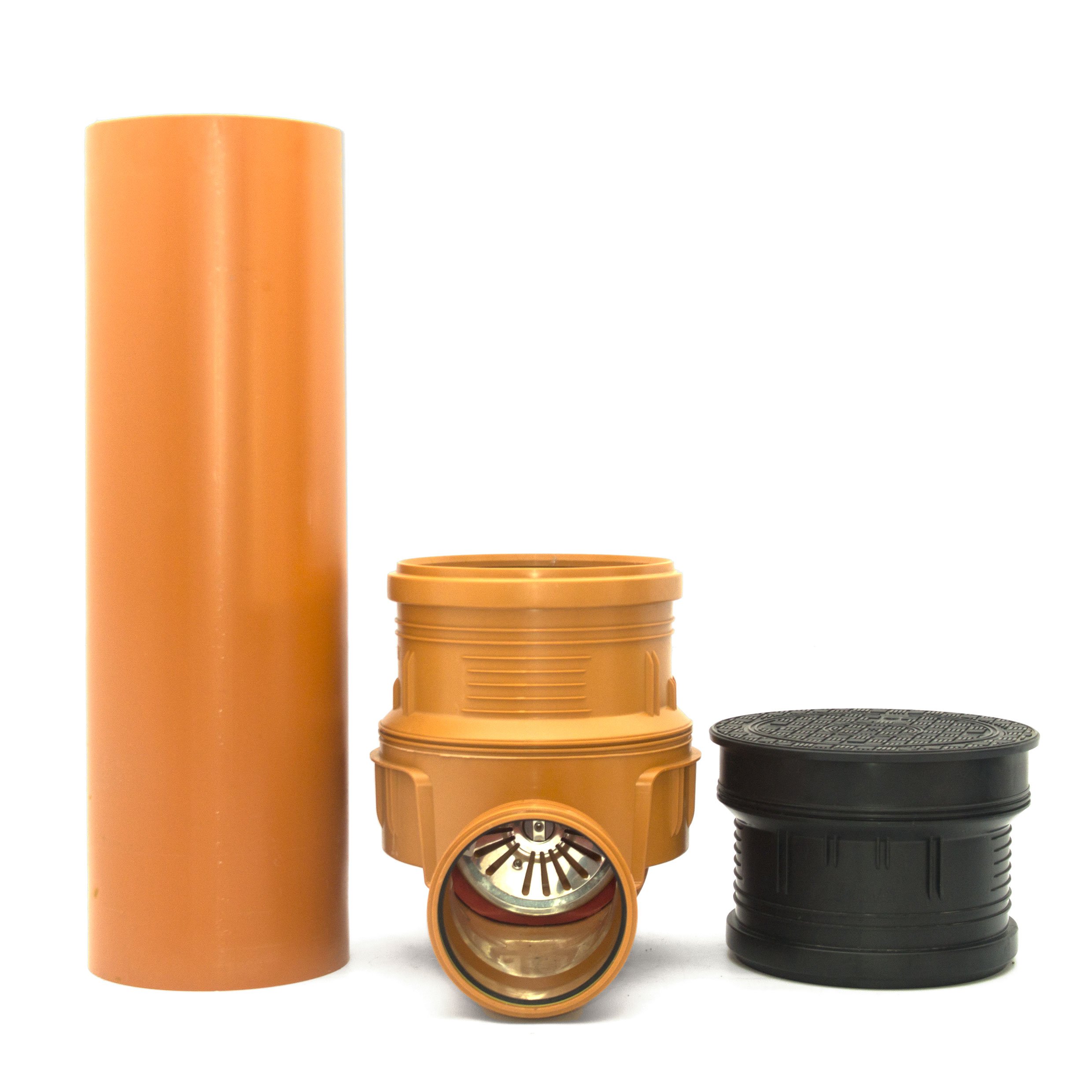 KG Schacht Kontrollschacht Revisionsschacht mit Rückstauklappe DN315 / 2 x DN160, Schachtdeckel voll Wasserdicht Geruchverschluss, Rohr - Komplett SET