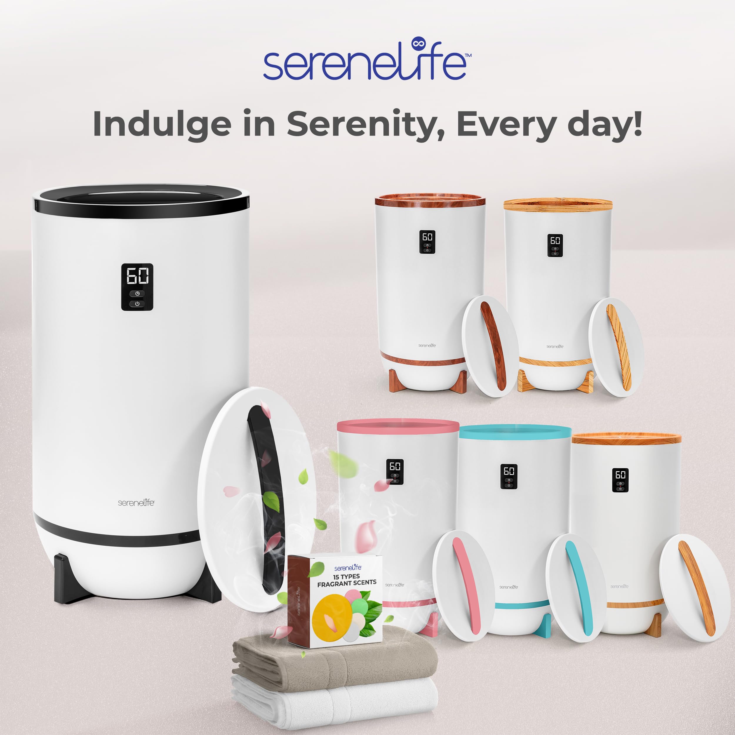 SereneLife Towel Wamers Bucket, with Customized Fragrance for Spa and Bathroom, Luxury Towel Heater Gifts for Him & Her, Auto Shut off, Fits 2 large Towels, Blankets, Bathrobes, PJ's (Black)