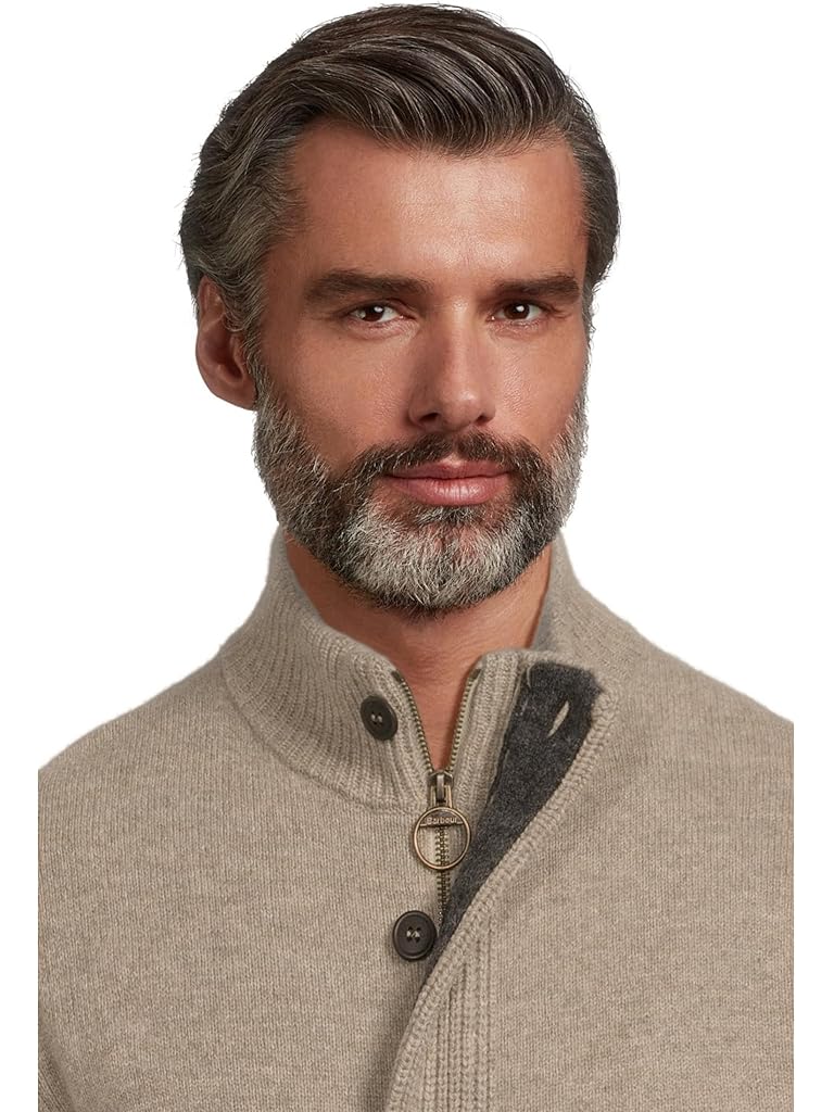 Taupe Barbour Barbour Essential Patch Zip Through Knitted Jumper