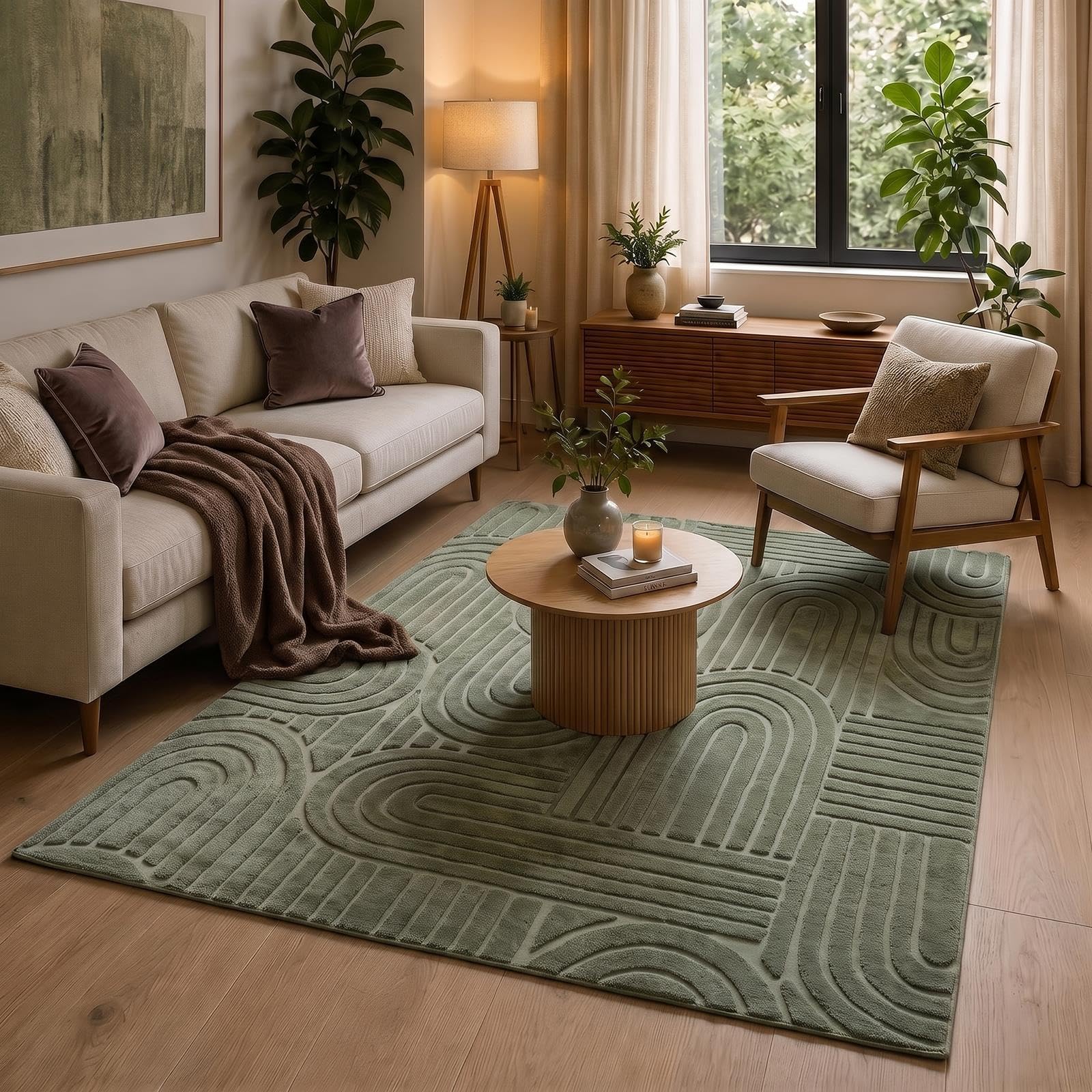 OHS Rugs Living Room Large 160x230 Tufted Arches Fluffy Rug, Woodland Green — image 1