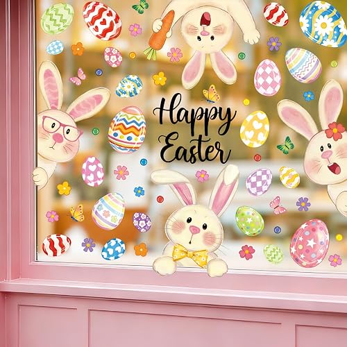 8 Sheets Easter Window Clings Stickers Happy Easter Bunny Eggs