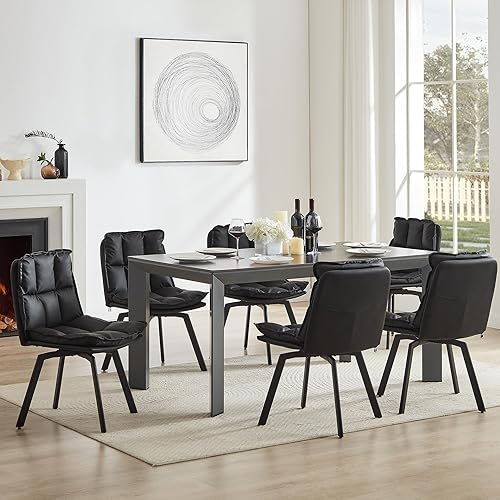 Miniatura 17 de BedsPick Juego de 2 sillas de comedor giratorias – Silla de cocina tapizada de piel sintética, silla de comedor moderna de mediados de siglo con
