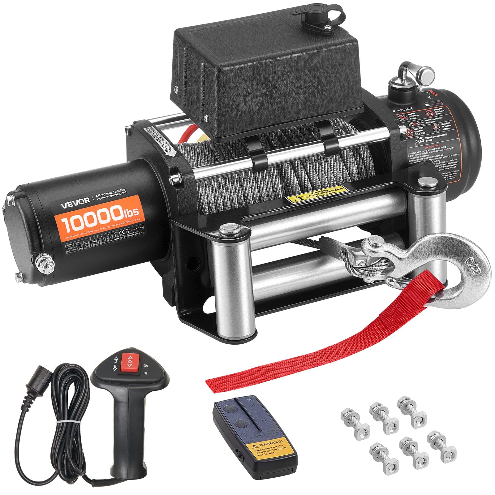 VEVOR Elektrische Seilwinde, 4500 kg, 12 V DC LKW-Winde mit Φ 8,3 mm x 19,8 m Stahlseil, kabellose & kabelgebundene Fernbedienung, IP55 zum Abschleppen von SUV, Jeep, Anhänger, Boot, Geländewagen