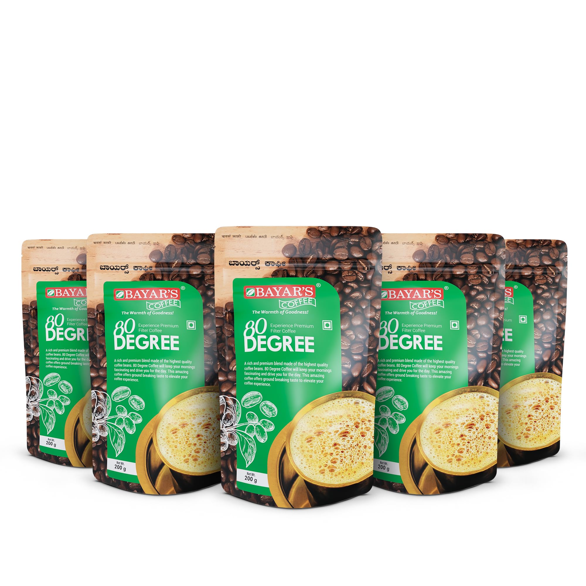 Bayar's Coffee 80 Degree Filter Coffee Powder 200g | Bold South Indian Blend with 80% Coffee & 20% Chicory |Strong Decoction & Rich Aroma | Freshly Roasted & Ground for Every Cup - Pack of 5
