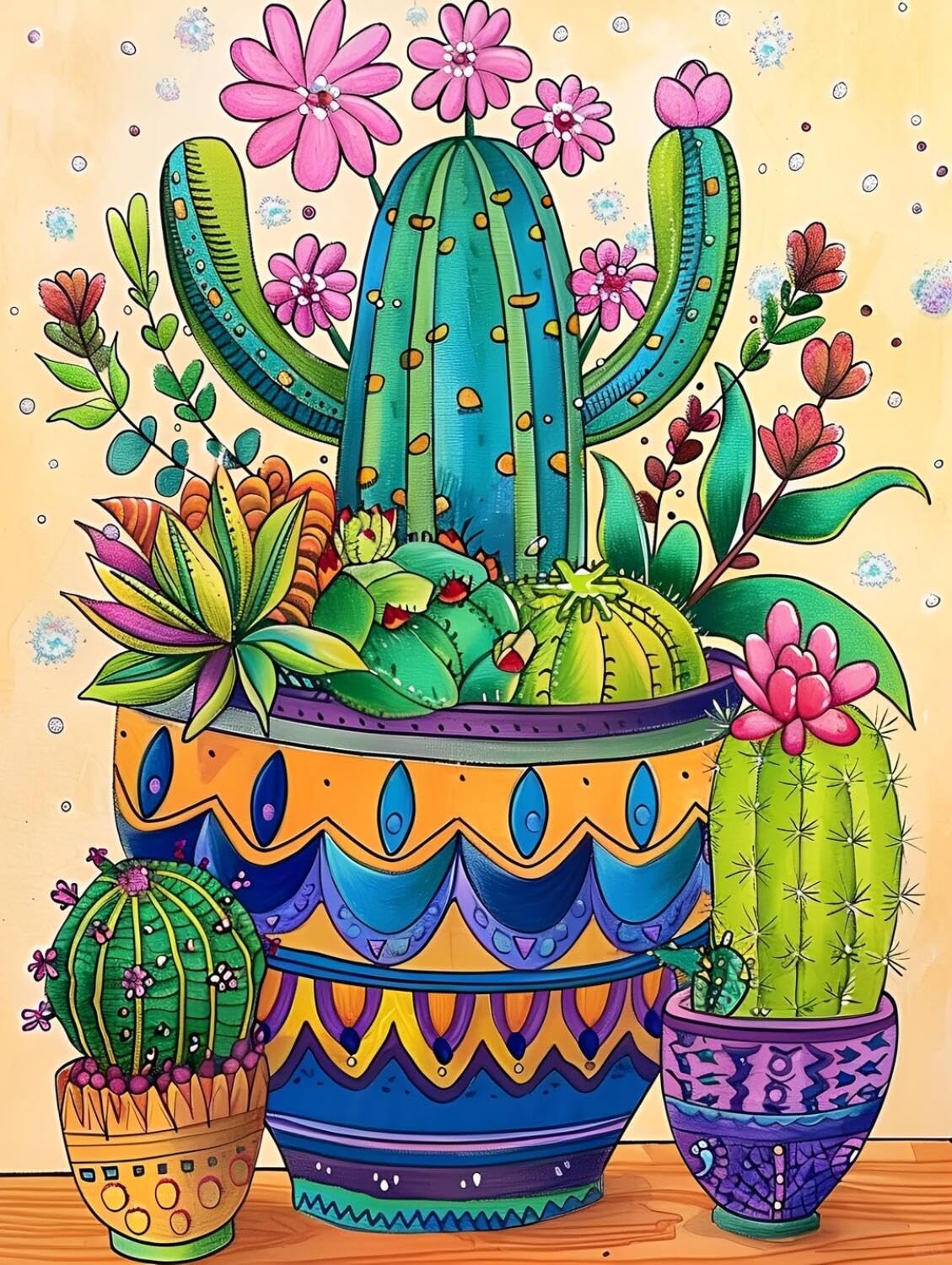 Rqwybcaxn B Seed Ead Embroidery Kits Cactus Flowers 40X50cm