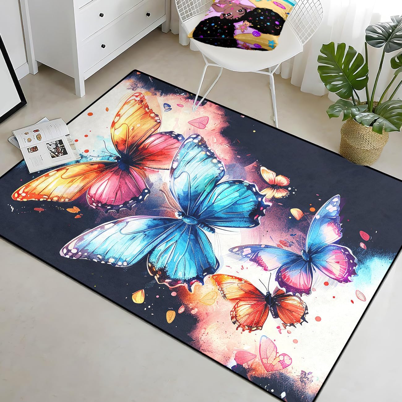 Butterfly Rug - Colorful Butterflies Printed Area Rug Butterfly Carpets for Girls Living Room Bedroom Modern Home Decor 2'5''×4' Soft Polyester Floor Mat
