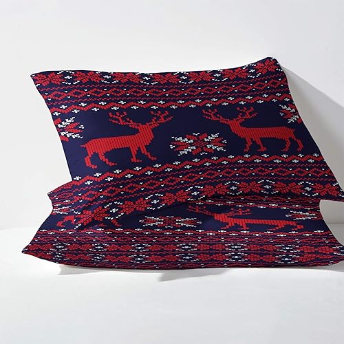 Miniatura 10 de Sábanas de Navidad divididas tamaño King para cama ajustable, sábanas a cuadros de copo de nieve, sábanas estampadas y juego de 5 piezas, microfibra