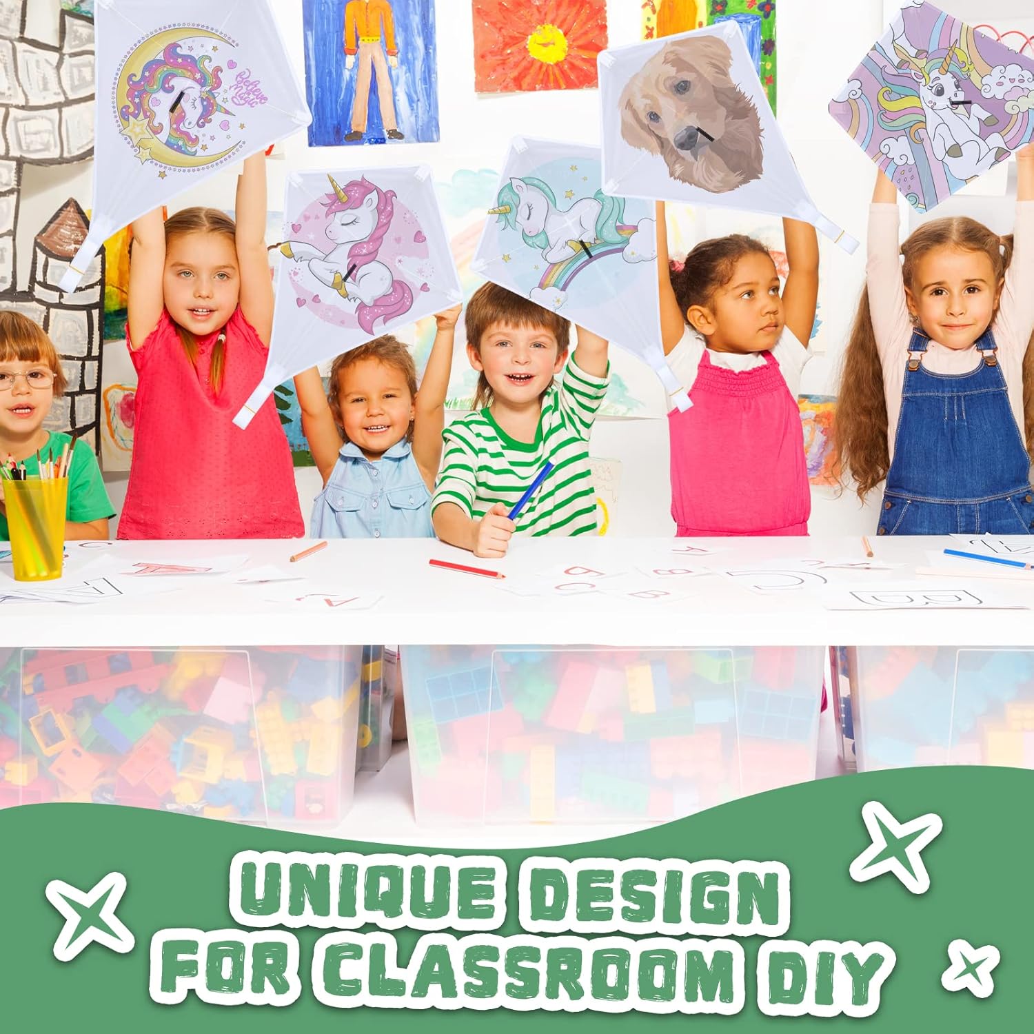 Leitee 36 Sets DIY Kites for Kids, Kite Making Kit White Blank Kites with 144 Watercolor Pens and 36 Swivel Line Decorating Coloring Kite Party Pack for Outdoor Park Grassland Games Activities