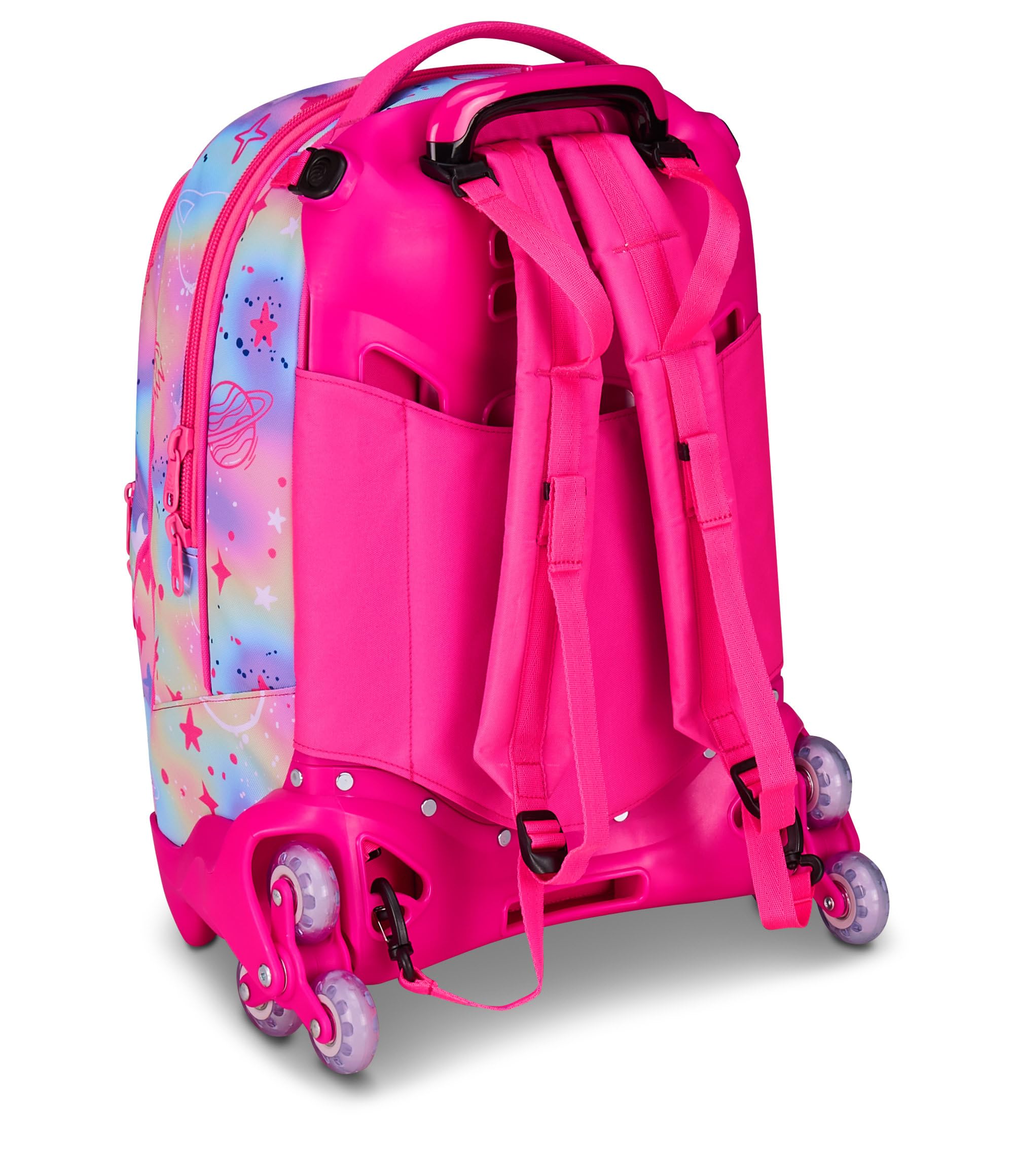 SJ GANG STYLE JAM GANG Trolley Scuola Jack 3 Ruote Cat Led, Fucsia, 3 in 1, Zaino Triplo Uso con Carrello Sganciabile, 33 L, Zaino Scuola Elementare, Zaino Bambina