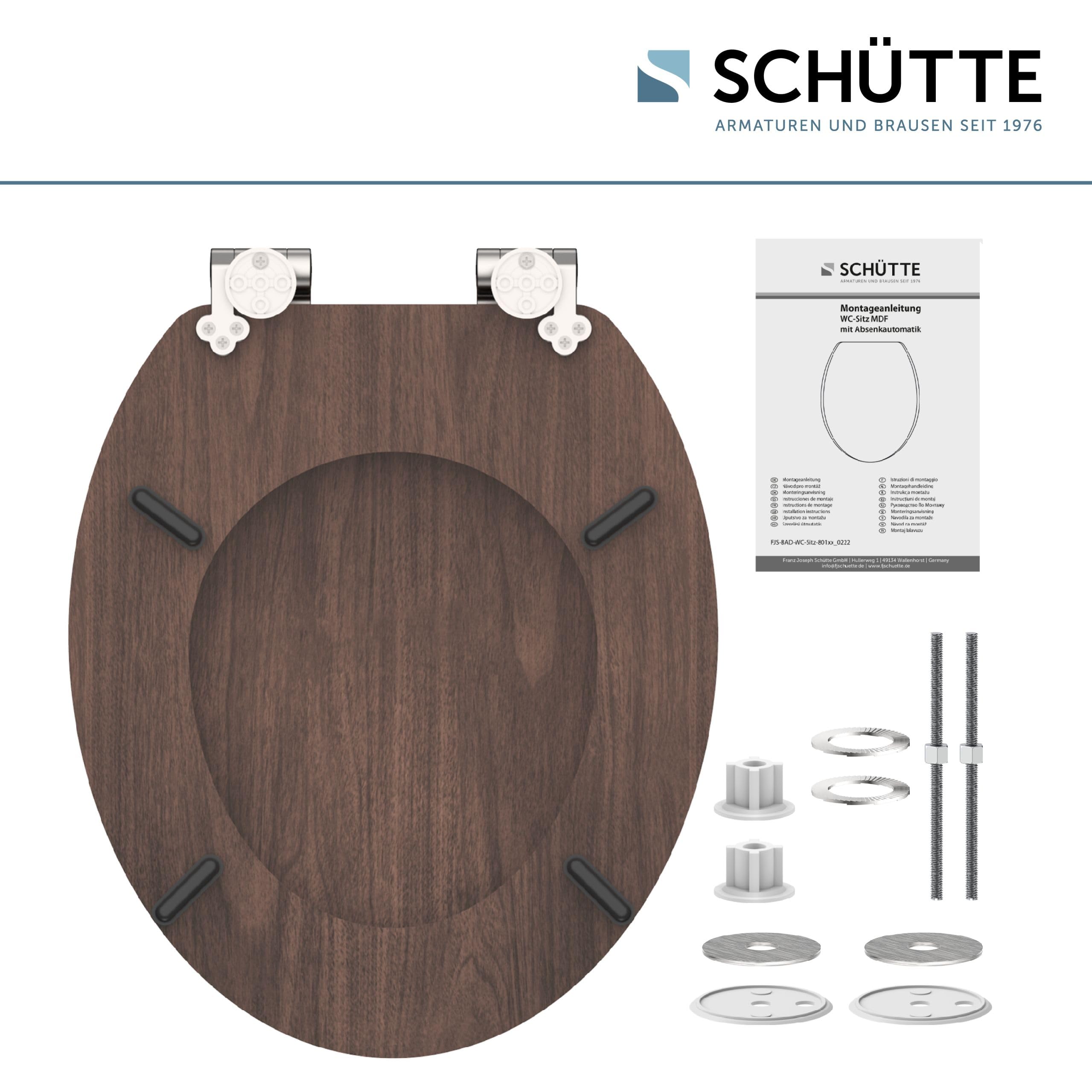 SCHÜTTE DARKWOOD Siège de WC avec abaissement automatique en bois, siège de toilettes avec abattant de toilettes avec motif (charge maximale de la lunette 150 kg), couleur bois
