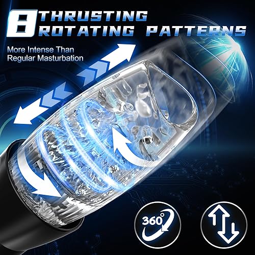 Miniatura 8 de Masturbador automático masculino juguete sexual con 10 vibraciones, 8 patrones de empuje y rotación, coños de bolsillo, juguetes sexuales masculinos