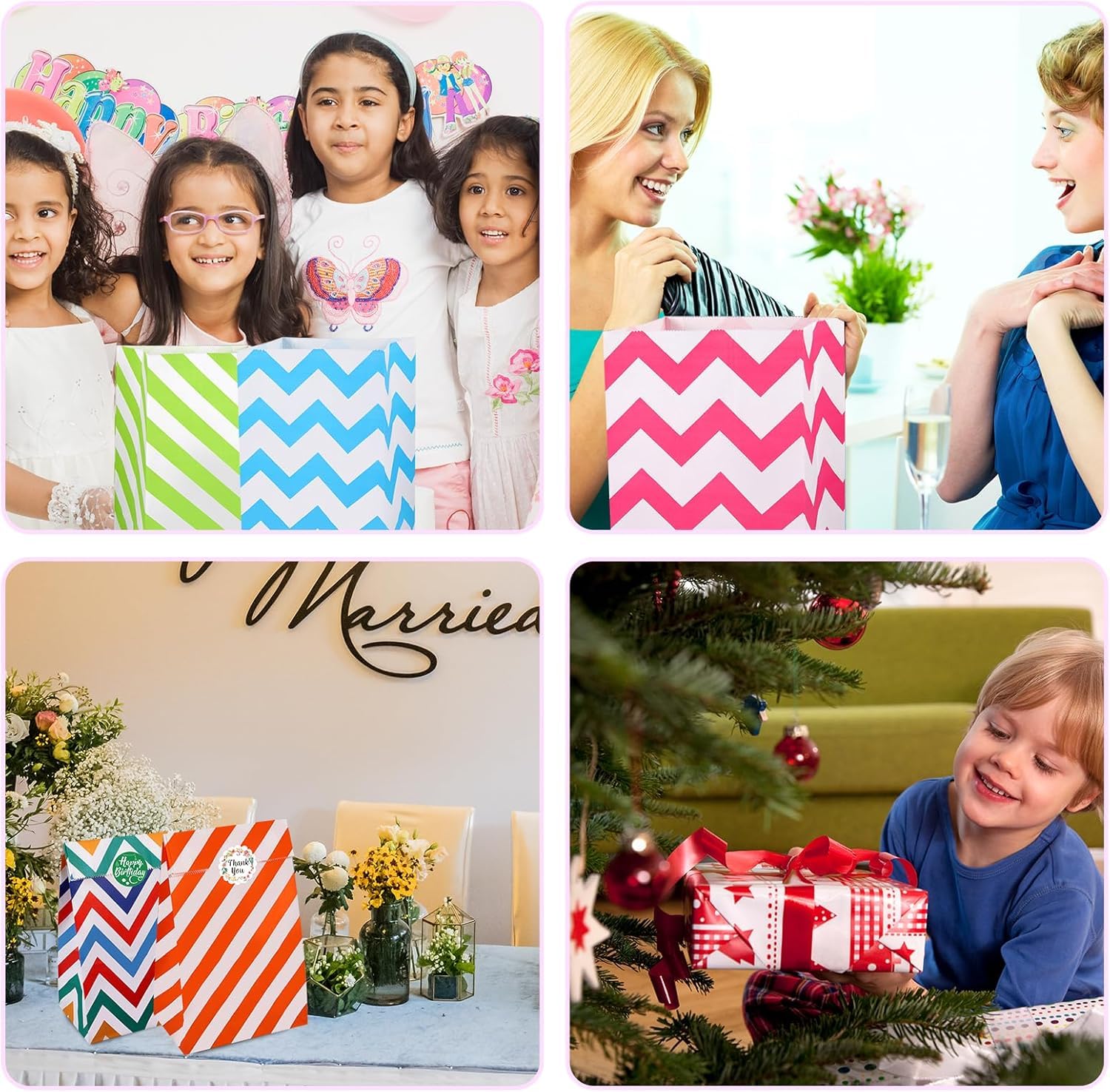 Lot De 12 Sacs De Fête En Papier Coloré Avec Autocollants