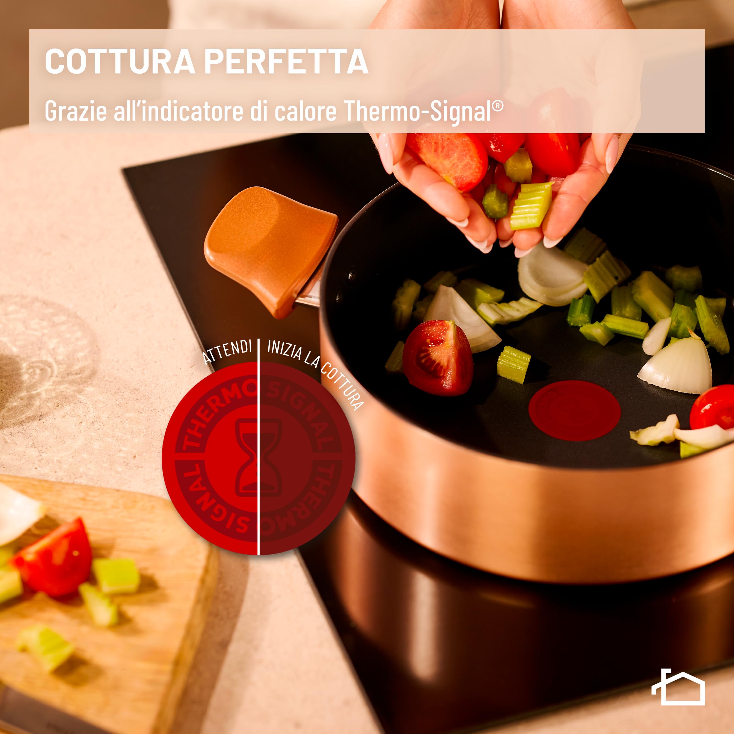 Lagostina Rosé, Set di 2 Padelle Antiaderenti Ø 24/28 cm, Rivestimento Titanium, Indicatore di Calore Thermo-Signal, Manico Rivettato, Compatibile con Induzione, Colore Oro Rosa