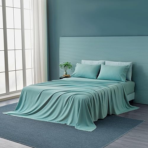 Miniatura 6 de Great Bay Home Juego de sábanas de bambú de lujo de 3 piezas, mezcla suave y sedosa de rayón derivado del bambú, sábanas refrescantes, resistentes a