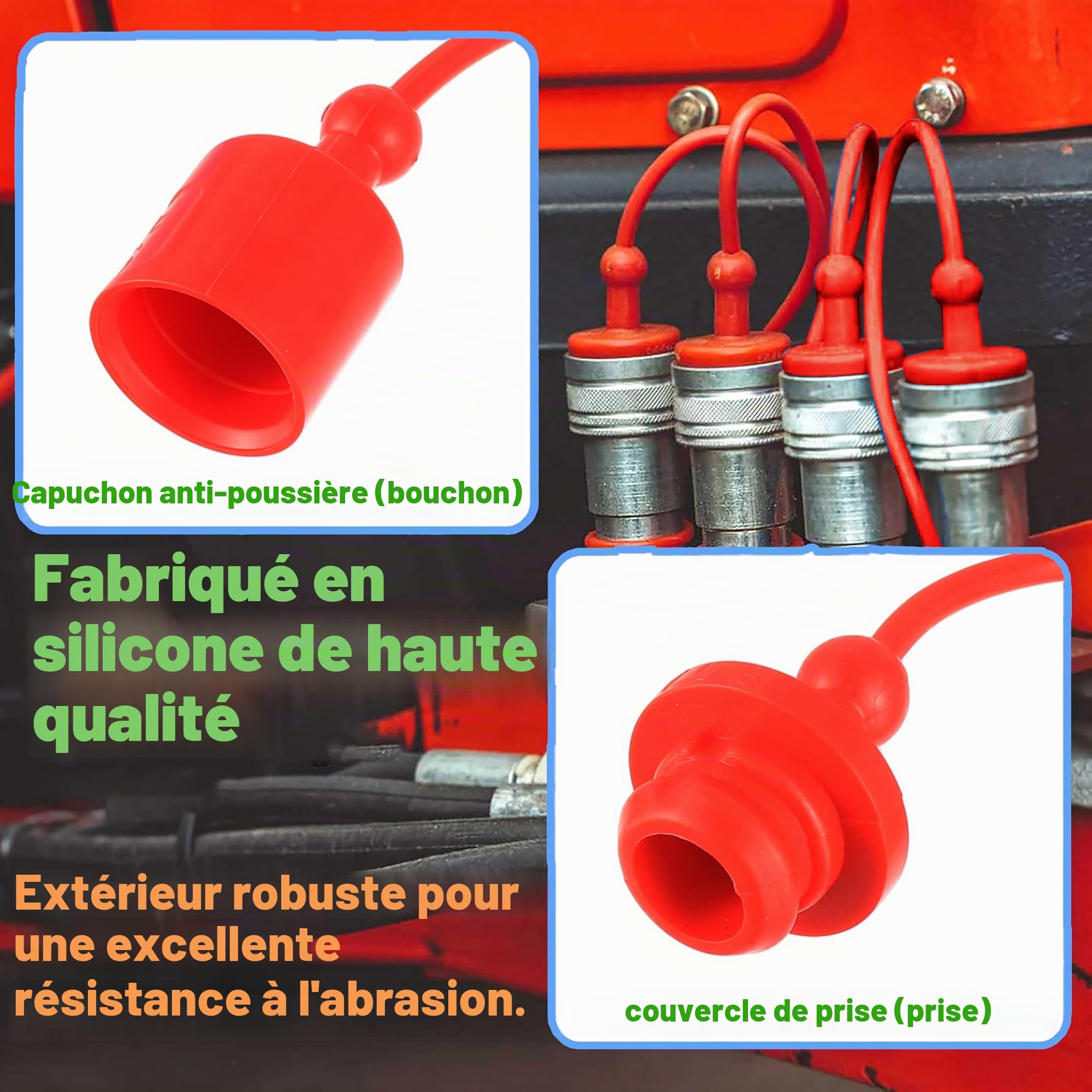 4 paires de bouchons anti-poussière pour tuyaux hydrauliques en caoutchouc | compatibles Raccord hydraulique ISO-A 1/2, bouchon anti-poussière mâle et couvercle de prise femelle