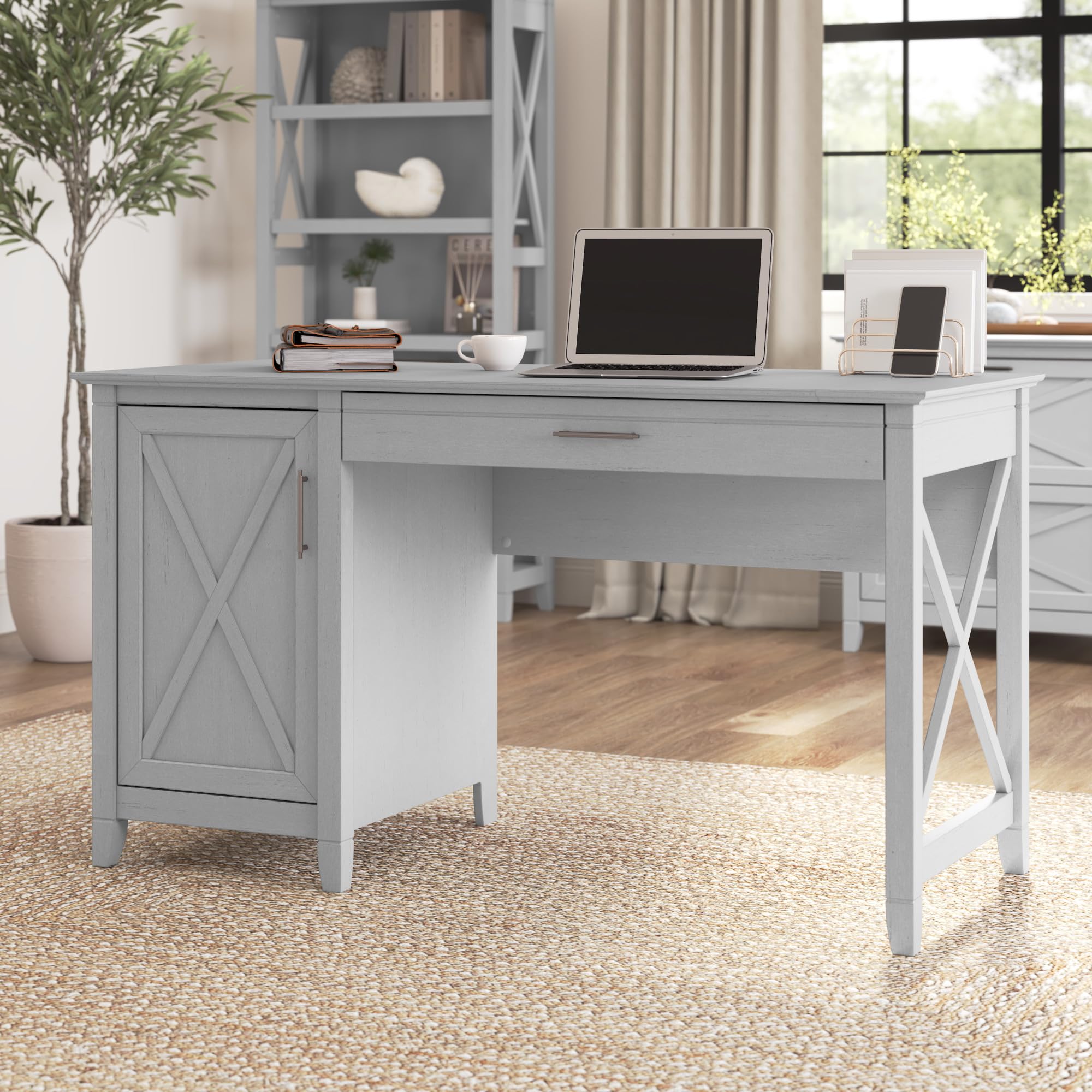 Bush Furniture Key West - Scrivania per computer con contenitore, tavolo per PC per casa e ufficio, 54 W, grigio Cape Cod