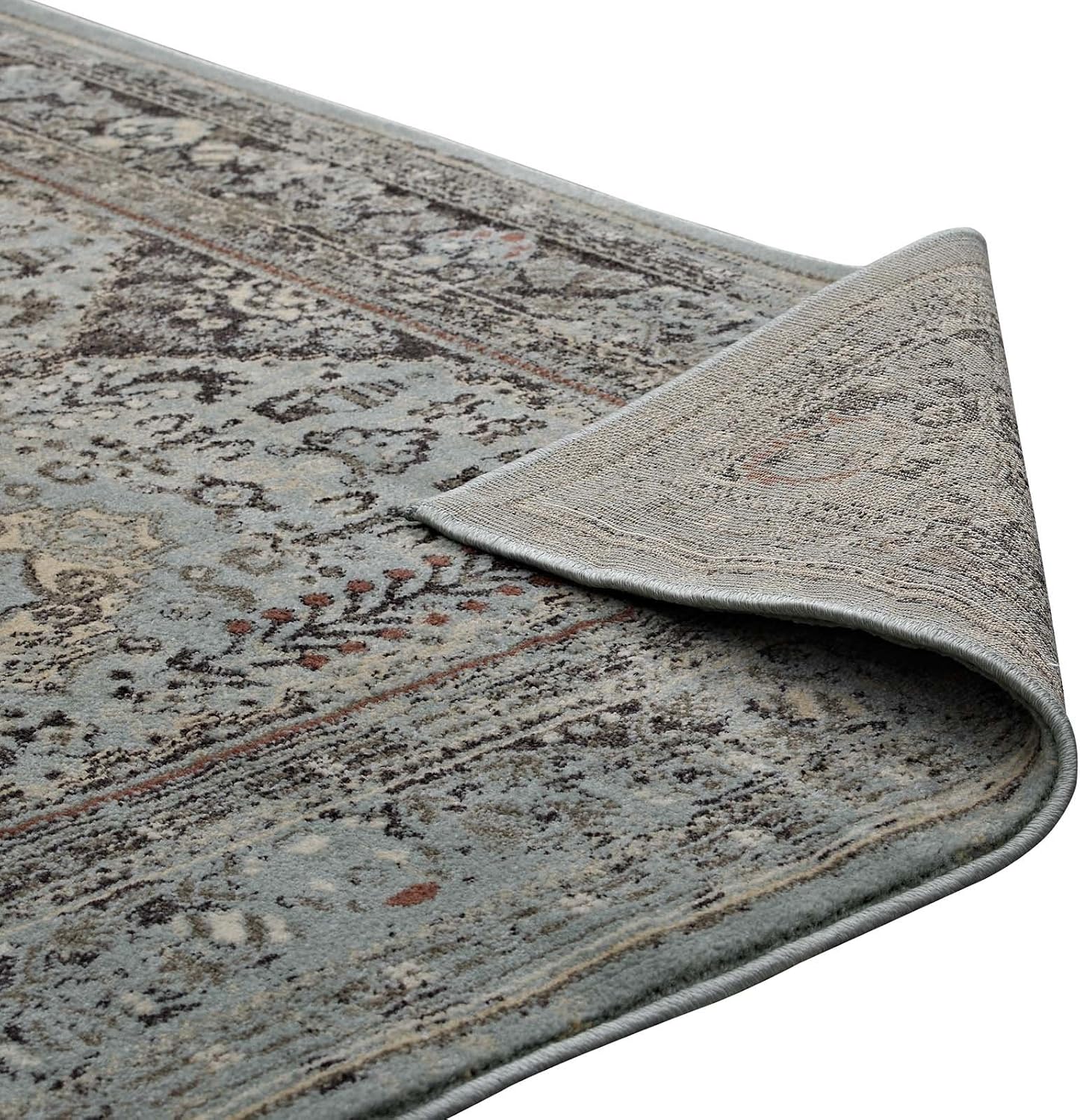Modway Enye Distressed Vintage Floral Lattice 5x8 Area Rug in Brown and Silver Blue