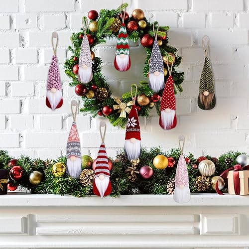 Miniatura 5 de Juego de 10 adornos de Navidad hechos a mano para colgar en el árbol de Navidad, gnomos de Navidad para decoración del hogar, decoración navideña