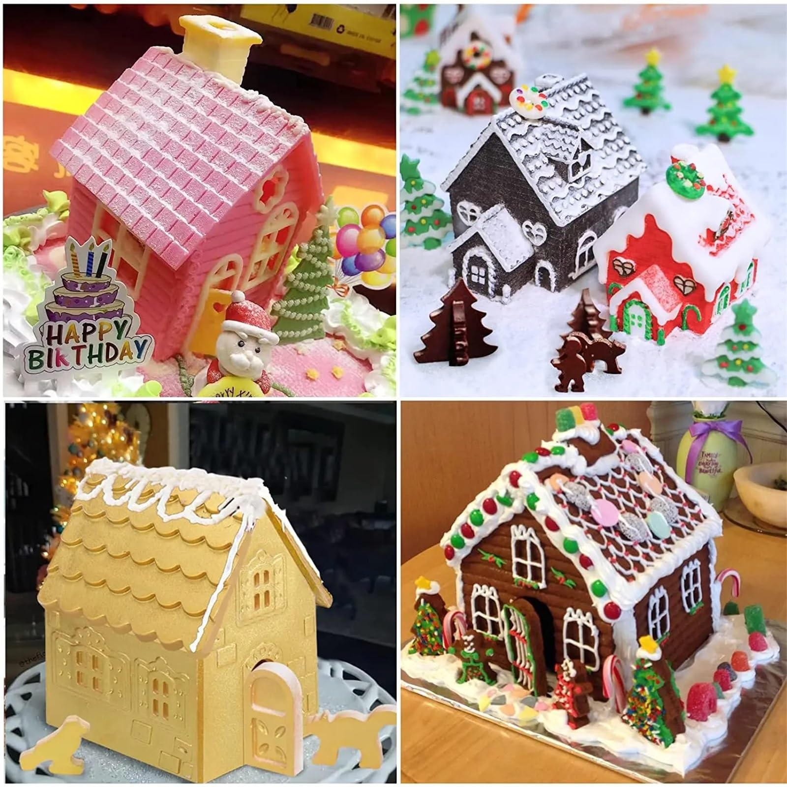 Molde de silicona 3D for chocolate con forma casa jengibre navideña, ideal for decorar pasteles y galletas. También sirve como plantilla for hornear otros dulces Para Repostería Y Postres