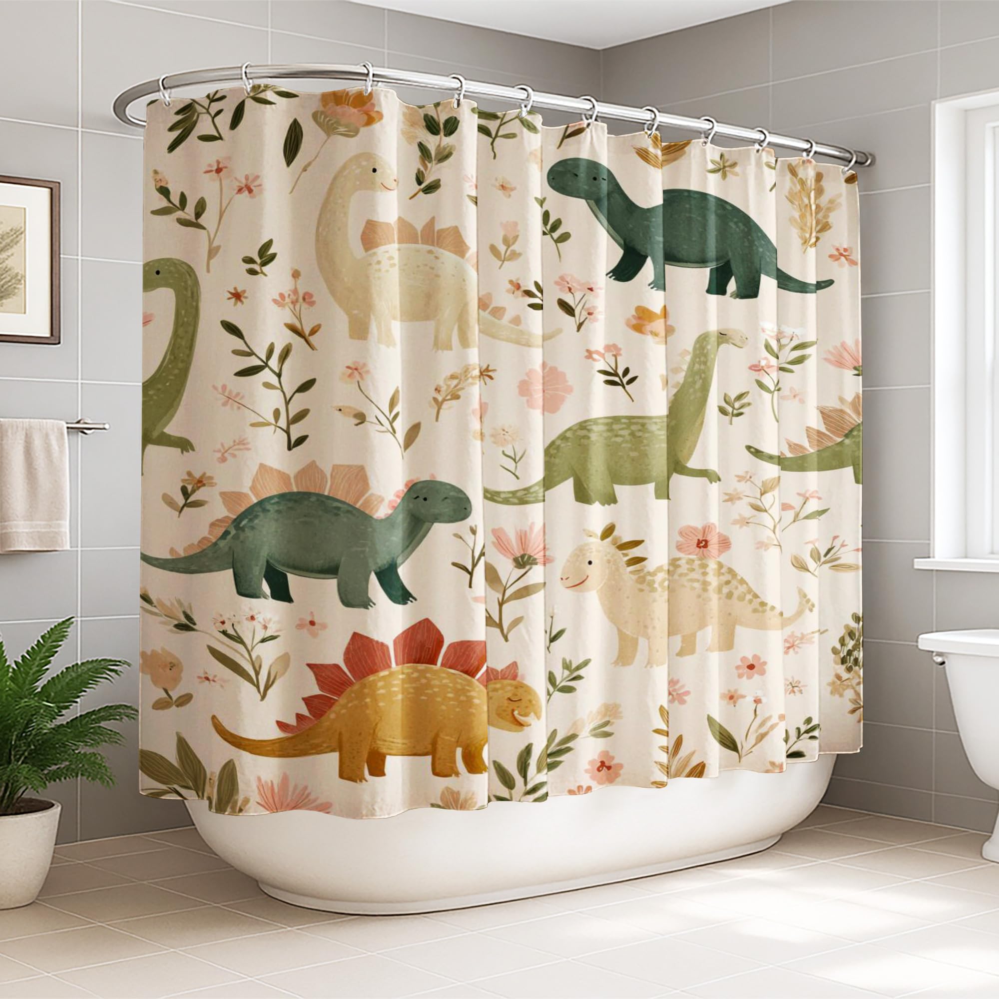 Rideau de douche extra large anti-éclaboussures en tissu imprimé dinosaure