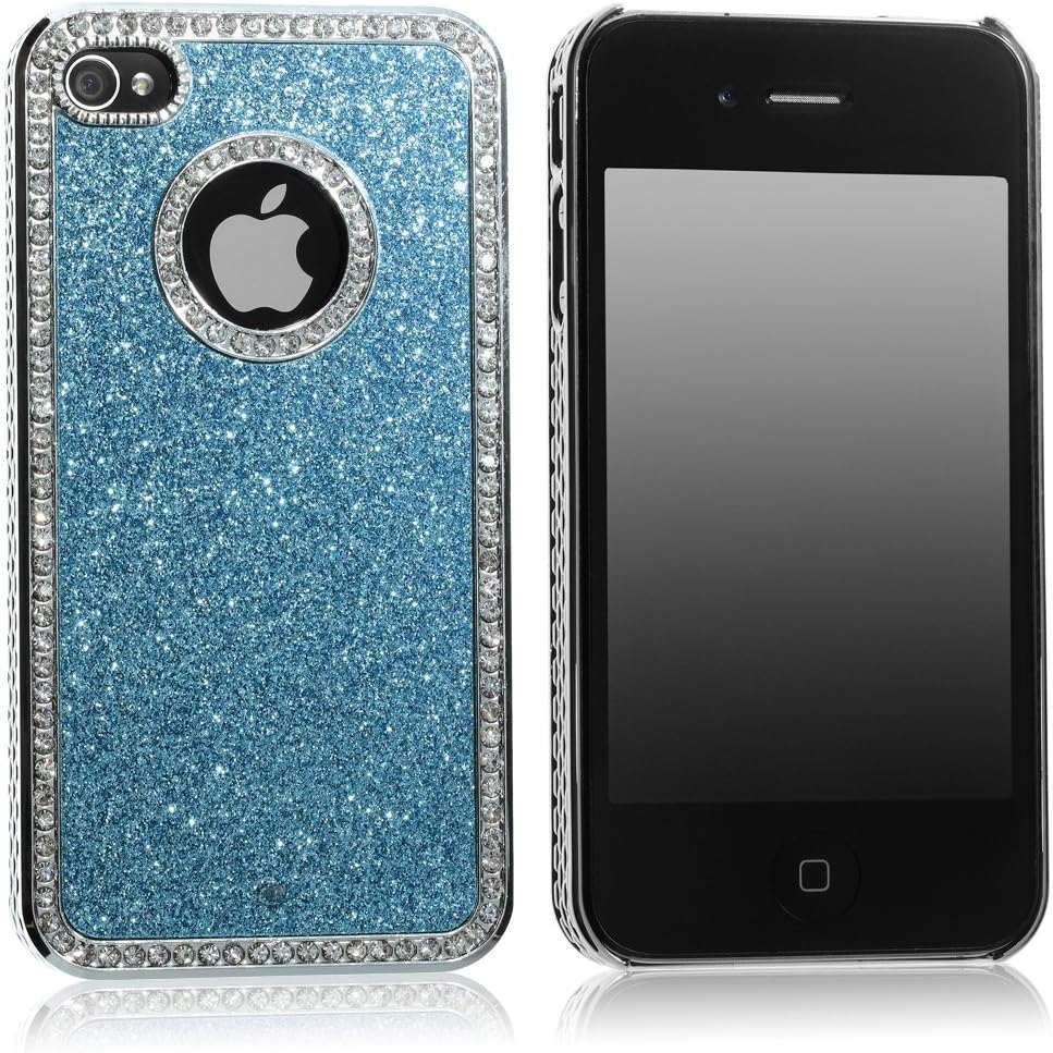 Pandamimi Deluxe blue Chrome Bling Crystal Rhinestone Hard Case Skin Cover for Apple iPhone 4 4S 4G With 2 Pcs Screen Protector