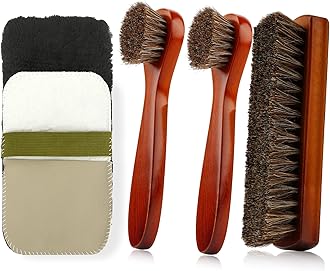 Shoe Brush, 4 Pieces Horsehair Shoe Brush, Shoe Brush Polish Kit, Horse Hair Brush for Leather Cleaner Brush with Shoe Shine Cloth Leather Shoes Boot Cleaning Brush Care Clean Dauber Applicators
