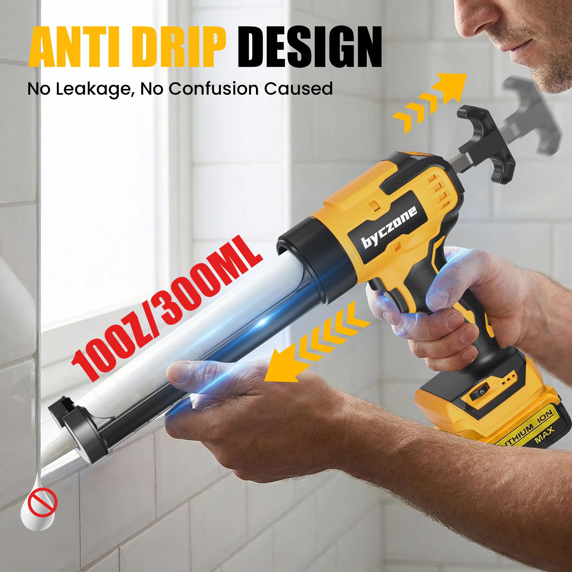 Pistola de calafateo eléctrica compatible con batería Dewalt de 20 V máximo, pistola de calafateo inalámbrica de 10 onzas con 6 velocidades ajustables, luz LED, pistola de calafateo alimentada