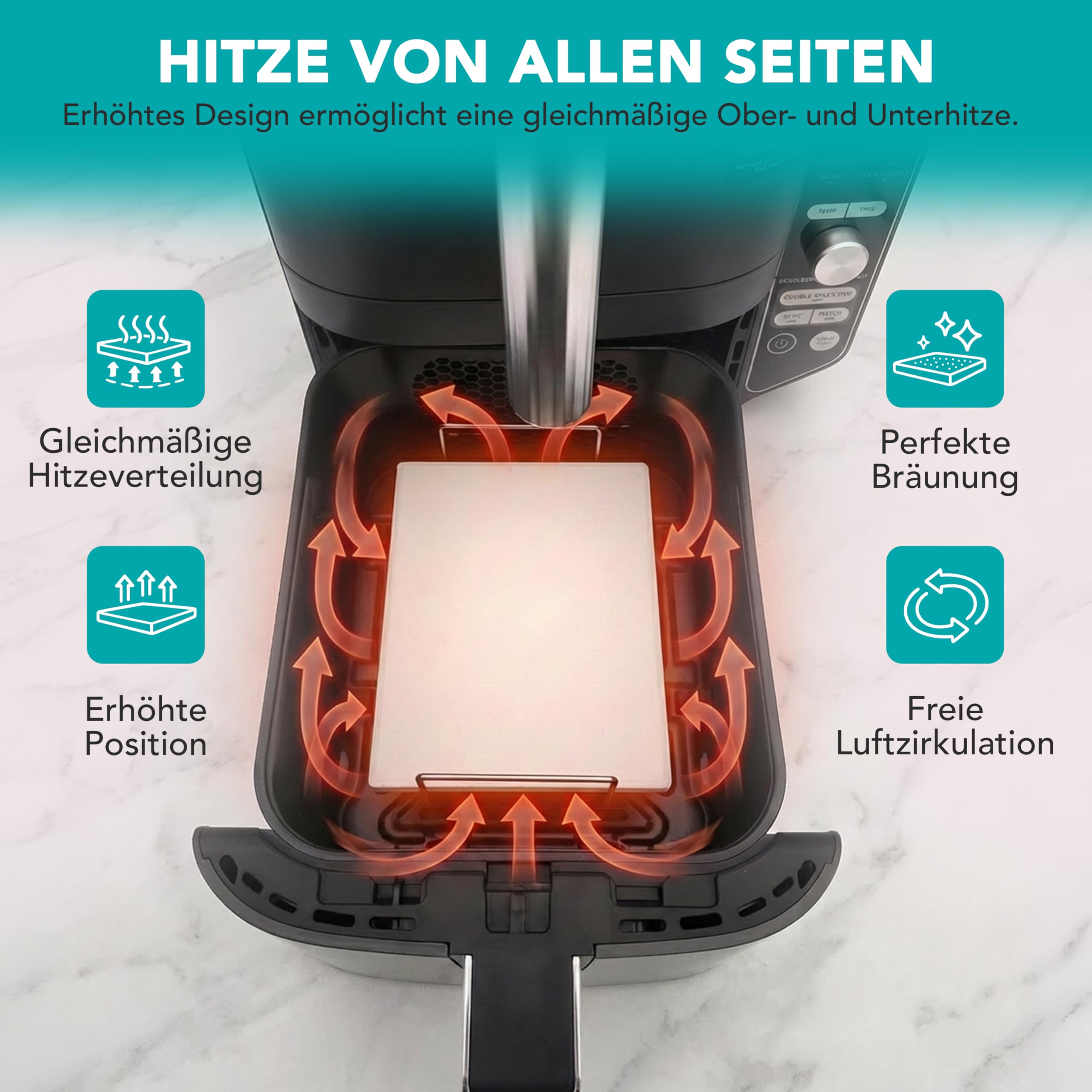 WunderFry - Pizzastein für Airfryer kompatibel mit Ninja, Cosori, Phillips uvm. - Hochwertiger Steinofen-Pizzastein für knusprige Pizza, Baguettes, Brötchen und Toast, inkl. Edelstahlrahmen