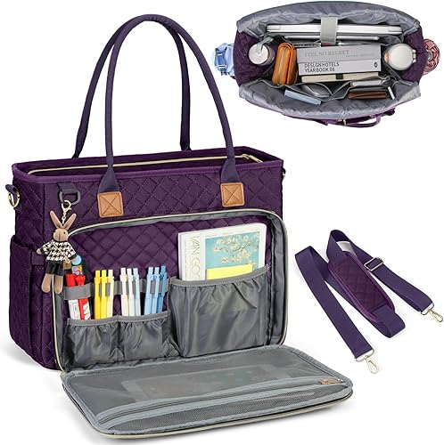 Miniatura 21 de RAINSMORE Bolsa de mano para profesores, bolsa de computadora portátil de 15.6 pulgadas para mujer, bolsas de trabajo, bolsa de enfermera, bolsa