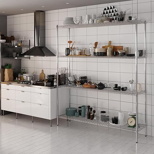 Kit de estantería de alambre cromado de 4 niveles de 18 pulgadas de profundidad x 72 pulgadas de ancho x 86 pulgadas de alto  Unidad de estante de