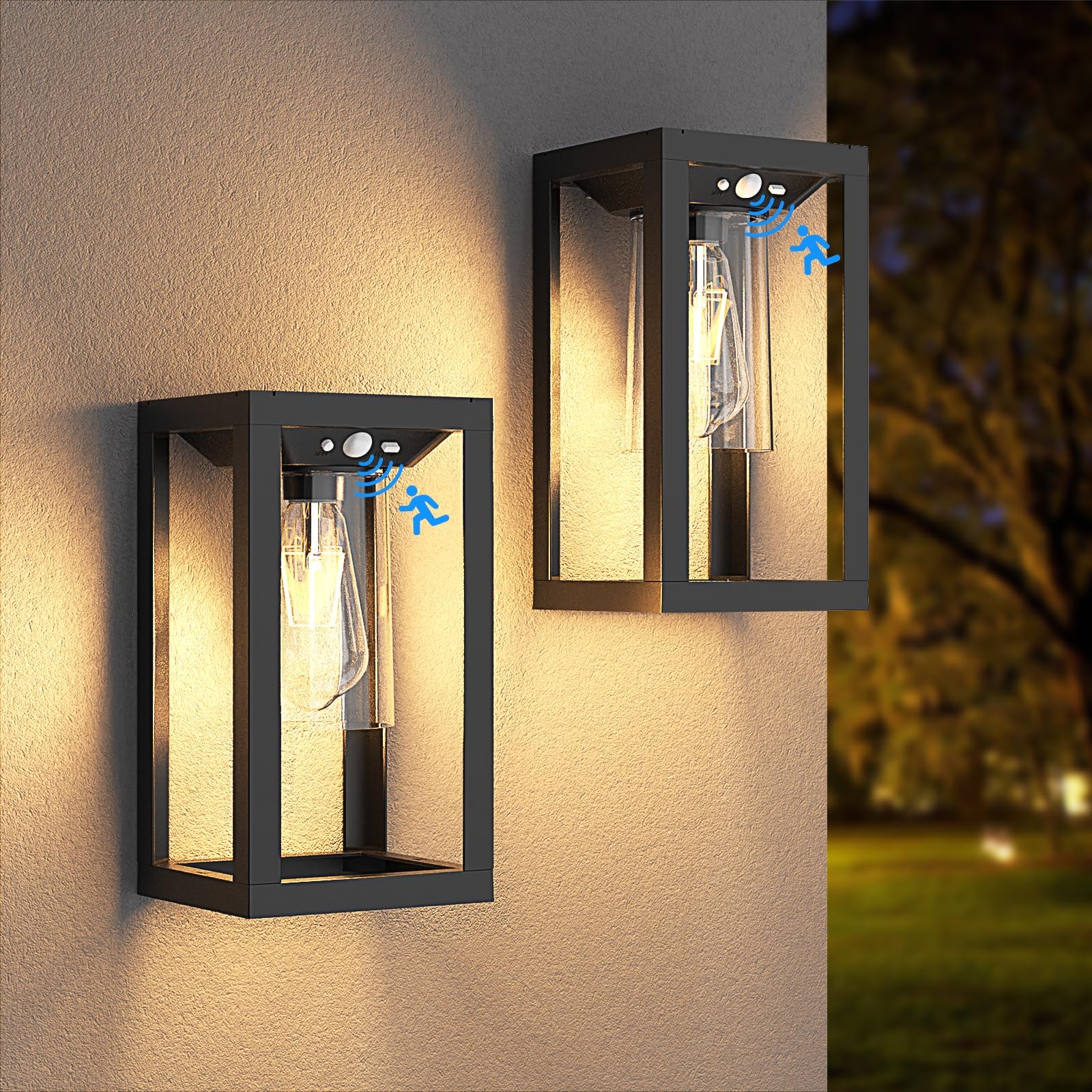 APONUO Solar Outdoor Wall Lights with 3 Lighting Modes, Porch Lights Motion Sensor Waterproof Wall Lanterns, Wireless Dusk to Dawn Solar Sconce Lights for Porch, Garage, Patio, Yard (2 Packs)Recycled Claim Standard Blended