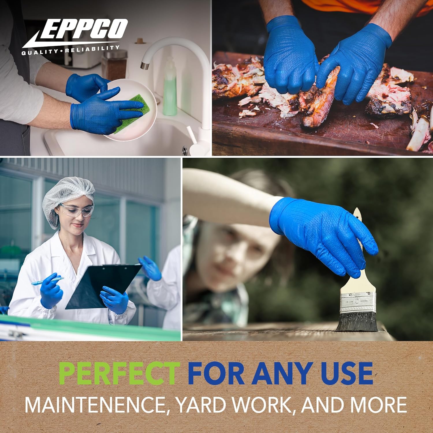 EPPCO Eco-Grip Textured Industrial Non Latex Work Disposable Nitrile Gloves for Mechanics, Automotive, Gardening, Sustainable