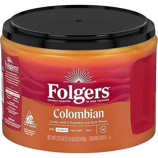 Folgers Colombian Medium Roast Coffee, 22.6 Ounces (Pack of 6)