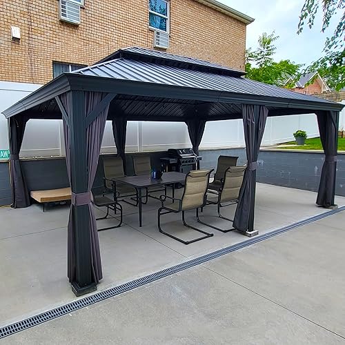 Miniatura 20 de PURPLE LEAF Gazebo grande para exteriores de 12 x 24 pies con acero galvanizado y luz para césped y jardín, glorieta permanente de techo duro, color