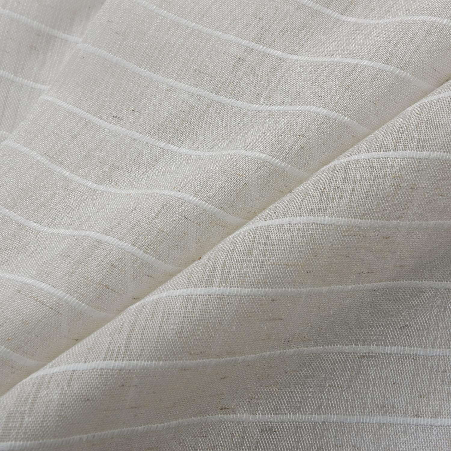 GYROHOME Sheer Voile Cotton Linen Curtains Withwhite Stripe,Rod Pocket,2 Panels,Curtains Semi Sheer Drapes, Light Filtering Curtains for Living Room,52x84inch