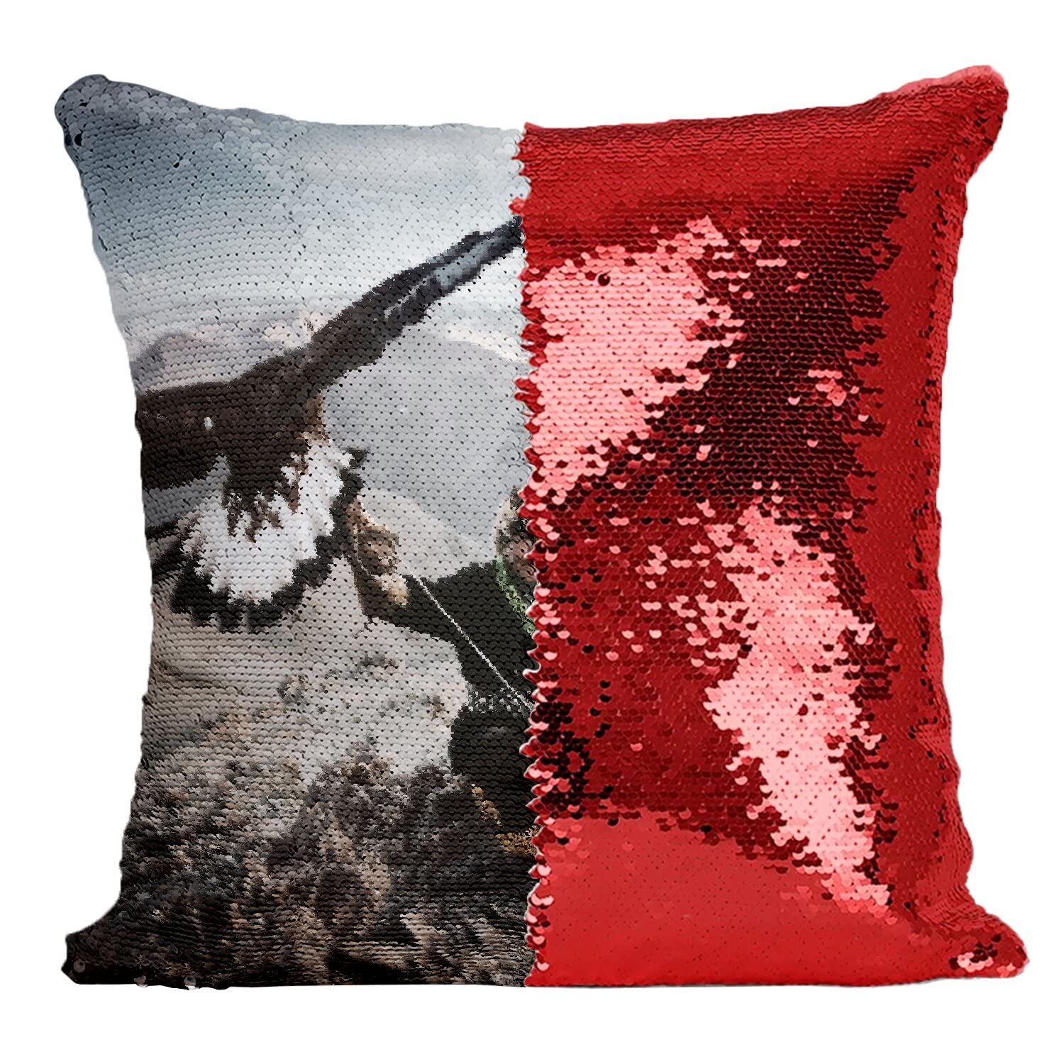 Coussin sequin rouge chasseur Altaï pour raviver un salon trop terne