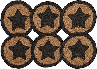 VHC Brands Farmhouse Primitive Jute Black Textured Round Kitchen Coaster...