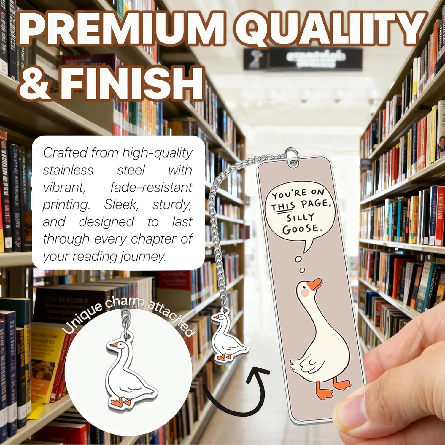 Light Brown Cute Bookmark for Women Silly Goose Gift Metal Bookmark for Students, Teachers, and Readers Funny Bookmarks Gift Page Markers Study Stationery, Office Supplies (Light Brown) - Image 4