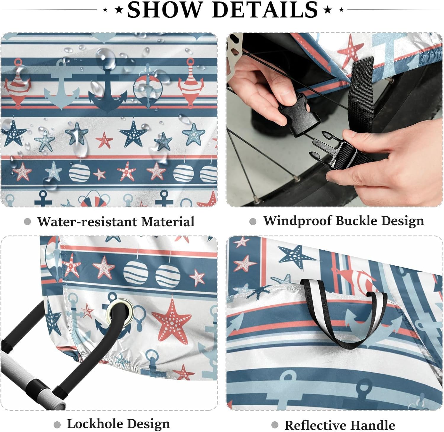 ALAZA Seafish Anchor Stripe Bike Cover Waterproof Outdoor Ebike Bicycle Covers Tarp Protection for 1/2 Bikes, Sun UV Dust Wind Proof